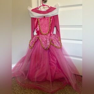 Kids Sleeping Beauty Princess Costume Dress with Gold Trim